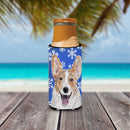 Cardigan Corgi Winter Snowflakes Slim Can Hugger , Insulated Foam Hugger for 12 oz Slim Cans, Beer Bottles & Water Bottles, Printed in USA