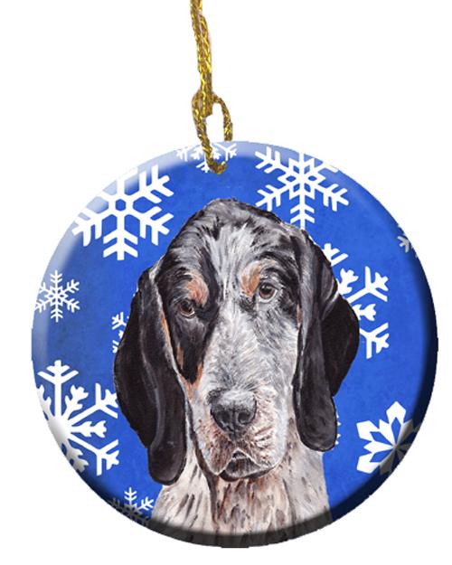 Blue Tick Coonhound Winter Snowflakes Ornament - Round Ceramic Ornament – Artist-Designed Keepsake Decoration SC9769CO1