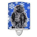 Black Standard Poodle Winter Snowflakes Ceramic Night Light Compact, UL-Certified, Ideal for Bedroom, Bathroom, Nursery, Hallway, Kitchen, 6x4x3, Multicolor