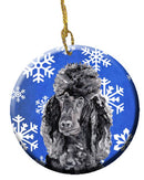 Black Standard Poodle Winter Snowflakes Ornament - Round Ceramic Ornament – Artist-Designed Keepsake Decoration SC9770CO1