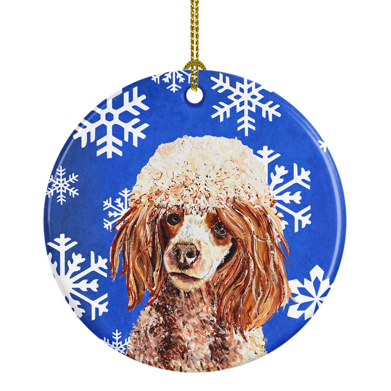 Red Miniature Poodle Winter Snowflakes Ceramic Ornament SC9771CO1