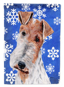 Wire Fox Terrier Winter Snowflakes House Flag 28x40 Porch Sleeve Pole Decorative Outside Yard Banner Artwork Wall Hanging, Polyester
