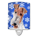 Wire Fox Terrier Winter Snowflakes Ceramic Night Light Compact, UL-Certified, Ideal for Bedroom, Bathroom, Nursery, Hallway, Kitchen, 6x4x3, Multicolor