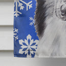 Black and White Collie Winter Snowflakes House Flag 28x40 Porch Sleeve Pole Decorative Outside Yard Banner Artwork Wall Hanging, Polyester