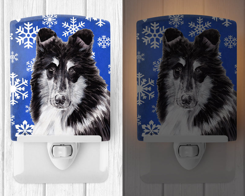 Black and White Collie Winter Snowflakes Ceramic Night Light SC9774CNL