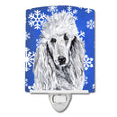 White Standard Poodle Winter Snowflakes Ceramic Night Light Compact, UL-Certified, Ideal for Bedroom, Bathroom, Nursery, Hallway, Kitchen, 6x4x3, Multicolor