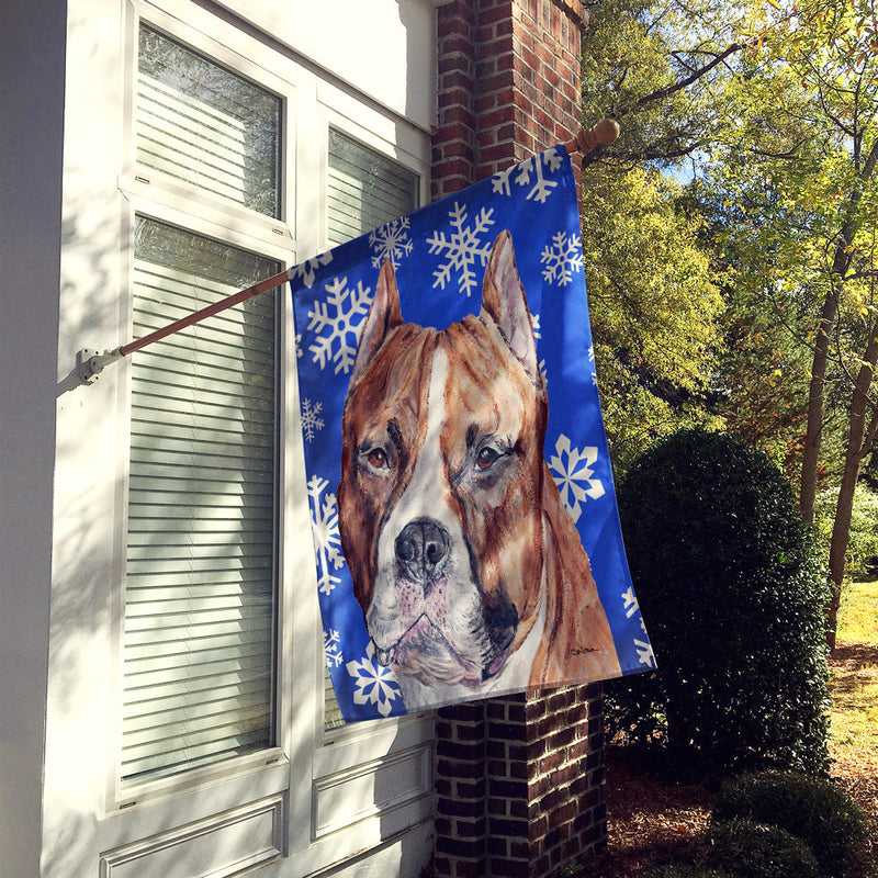 Staffordshire Bull Terrier Staffie Winter Snowflakes Flag Canvas House Size SC9776CHF