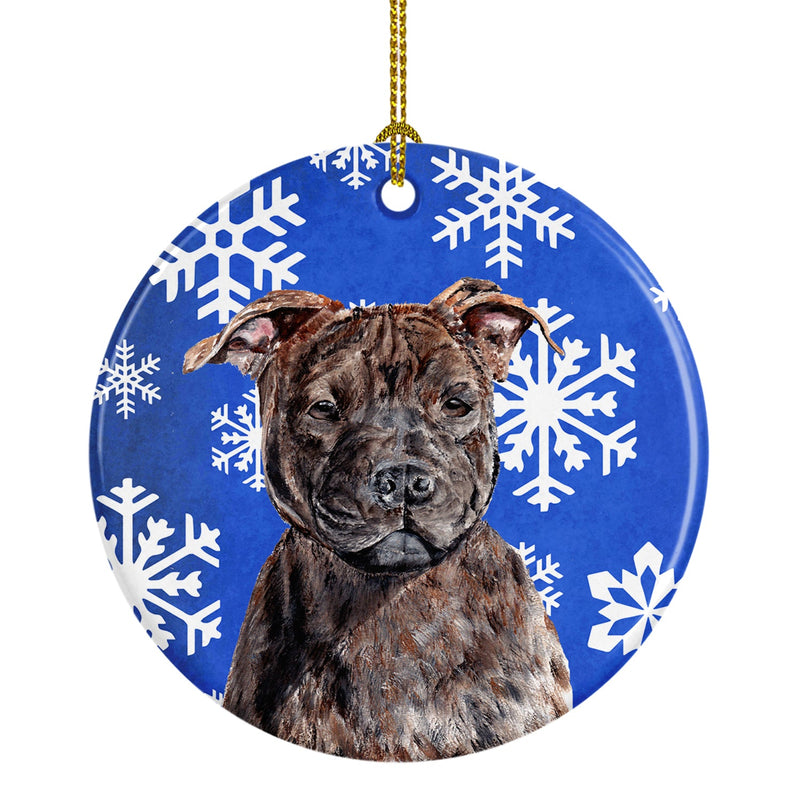 Staffordshire Bull Terrier Staffie Winter Snowflakes Ceramic Ornament SC9777CO1