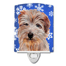 Norfolk Terrier Winter Snowflakes Ceramic Night Light Compact, UL-Certified, Ideal for Bedroom, Bathroom, Nursery, Hallway, Kitchen, 6x4x3, Multicolor