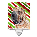 Shar Pei Candy Cane Christmas Ceramic Night Light Compact, UL-Certified, Ideal for Bedroom, Bathroom, Nursery, Hallway, Kitchen, 6x4x3, Multicolor