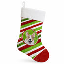 Cardigan Corgi Candy Cane Christmas Holiday Stocking Double-Sided Print, Polyester Suede,11x18, Made in USA