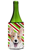 Cardigan Corgi Candy Cane Christmas Wine Bottle Hugger Gift Sleeve for Standard 750 ml Bottles, Insulated Reusable Also Fits Mini Shot & Pint Bottles