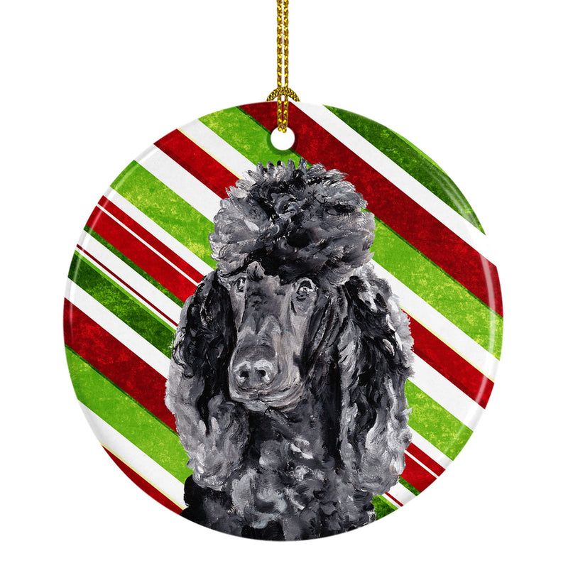 Black Standard Poodle Candy Cane Christmas Ornament - Round Ceramic Ornament – Artist-Designed Keepsake Decoration SC9794CO1