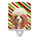 Red Miniature Poodle Candy Cane Christmas Ceramic Night Light Compact, UL-Certified, Ideal for Bedroom, Bathroom, Nursery, Hallway, Kitchen, 6x4x3, Multicolor