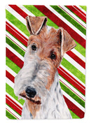 Wire Fox Terrier Candy Cane Christmas House Flag 28x40 Porch Sleeve Pole Decorative Outside Yard Banner Artwork Wall Hanging, Polyester