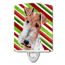 Wire Fox Terrier Candy Cane Christmas Ceramic Night Light Compact, UL-Certified, Ideal for Bedroom, Bathroom, Nursery, Hallway, Kitchen, 6x4x3, Multicolor