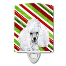 White Toy Poodle Candy Cane Christmas Ceramic Night Light Compact, UL-Certified, Ideal for Bedroom, Bathroom, Nursery, Hallway, Kitchen, 6x4x3, Multicolor