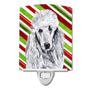 White Standard Poodle Candy Cane Christmas Ceramic Night Light Compact, UL-Certified, Ideal for Bedroom, Bathroom, Nursery, Hallway, Kitchen, 6x4x3, Multicolor