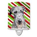 Scottish Deerhound Candy Cane Christmas Ceramic Night Light Compact, UL-Certified, Ideal for Bedroom, Bathroom, Nursery, Hallway, Kitchen, 6x4x3, Multicolor