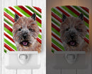 Norwich Terrier Candy Cane Christmas Ceramic Night Light Compact, UL-Certified, Ideal for Bedroom, Bathroom, Nursery, Hallway, Kitchen, 6x4x3, Multicolor