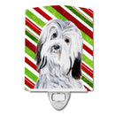 Havanese Candy Cane Christmas Ceramic Night Light Compact, UL-Certified, Ideal for Bedroom, Bathroom, Nursery, Hallway, Kitchen, 6x4x3, Multicolor
