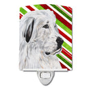 Great Pyrenees Candy Cane Christmas Ceramic Night Light Compact, UL-Certified, Ideal for Bedroom, Bathroom, Nursery, Hallway, Kitchen, 6x4x3, Multicolor