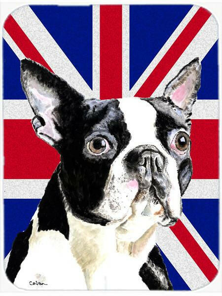 Boston Terrier with English Union Jack British Flag Glass Cutting Board Large Size SC9816LCB