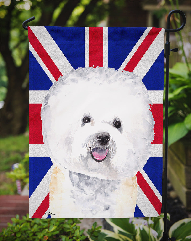 Bichon Frise with English Union Jack British Flag Garden Flag - Outdoor Decorative Yard Flag