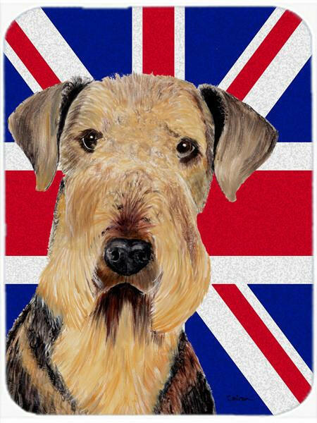 Airedale with English Union Jack British Flag Glass Cutting Board Large Size SC9830LCB