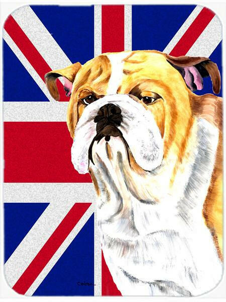 Bulldog English with English Union Jack British Flag Glass Cutting Board Large Size SC9831LCB