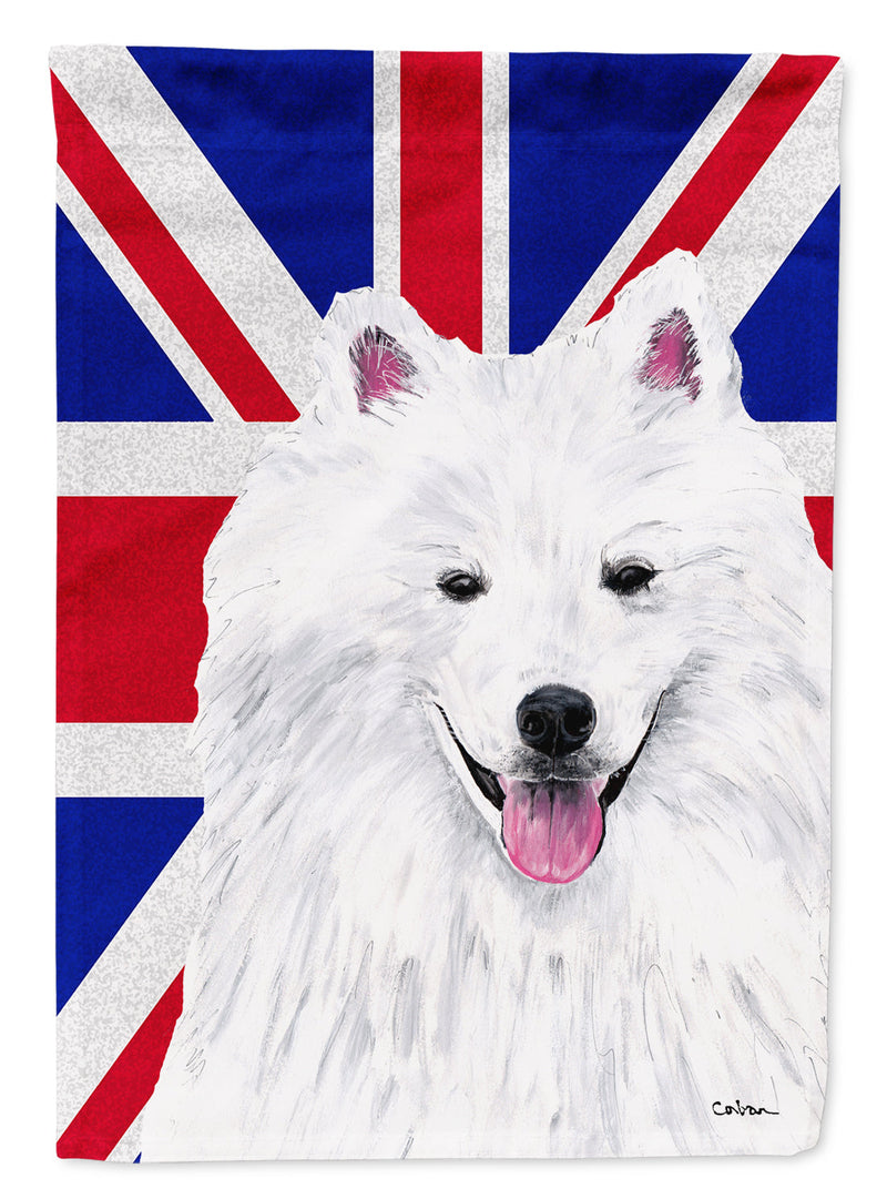 American Eskimo with English Union Jack British Flag Garden Flag - Outdoor Decorative Yard Flag