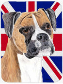 Boxer with English Union Jack British Flag Cutting Board Tempered Glass Kitchen Cutting Surface, Heat Resistant Chopping, Non-Slip Feet, Food Prep & Serving