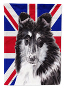 Black and White Collie with English Union Jack British Flag House Flag 28x40 Porch Sleeve Pole Decorative Outside Yard Banner Artwork Wall Hanging, Polyester