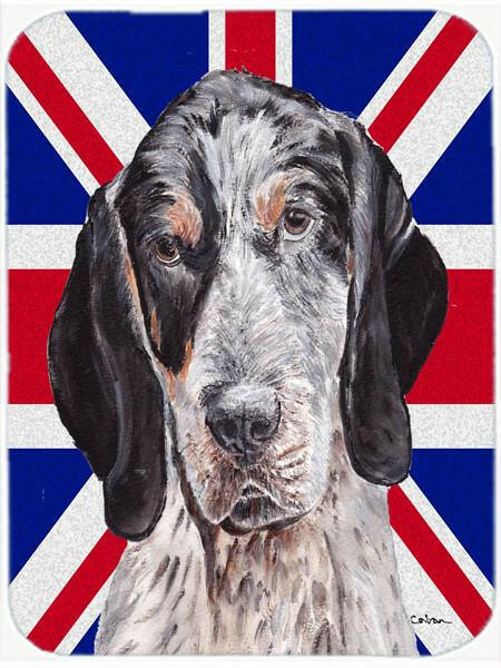 Blue Tick Coonhound with English Union Jack British Flag Glass Cutting Boards – Durable, Decorative Kitchen Art Large Size SC9890LCB