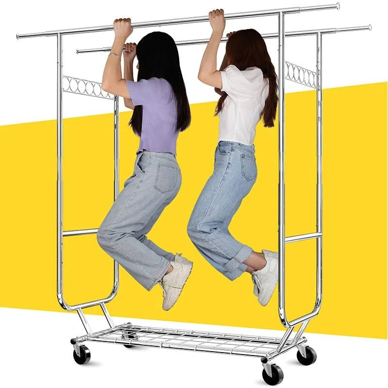 Heavy Duty Double Bar Clothes Garment Rack on Wheels - 600 lbs Capacity, photo 3 of 4