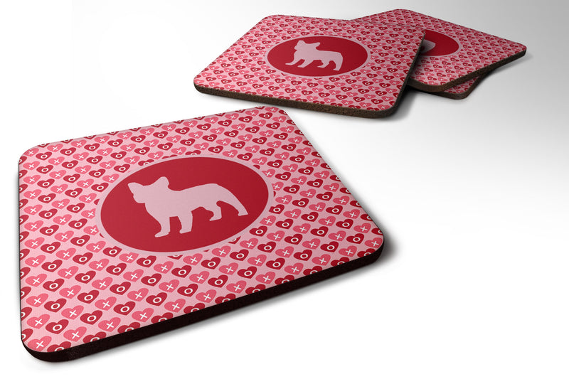 French Bulldog Valentine Hearts Coasters - Set of 4 Lightweight Foam, Absorbent Drink Coasters