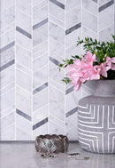White Gray 11x13 Polished Herringbone Marble Mosaic Tile (5 pack, 4.95 sq ft/case) - Sample