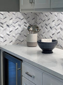 White Gray 11x13 Polished Herringbone Bardiglio Nuvolato Bianco Carrara Marble Mosaic Tile (5 pack, 4.95 sq ft/case)