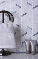 White Gray 11x13 Polished Herringbone Marble Mosaic Tile (5 pack, 4.95 sq ft/case) - Sample