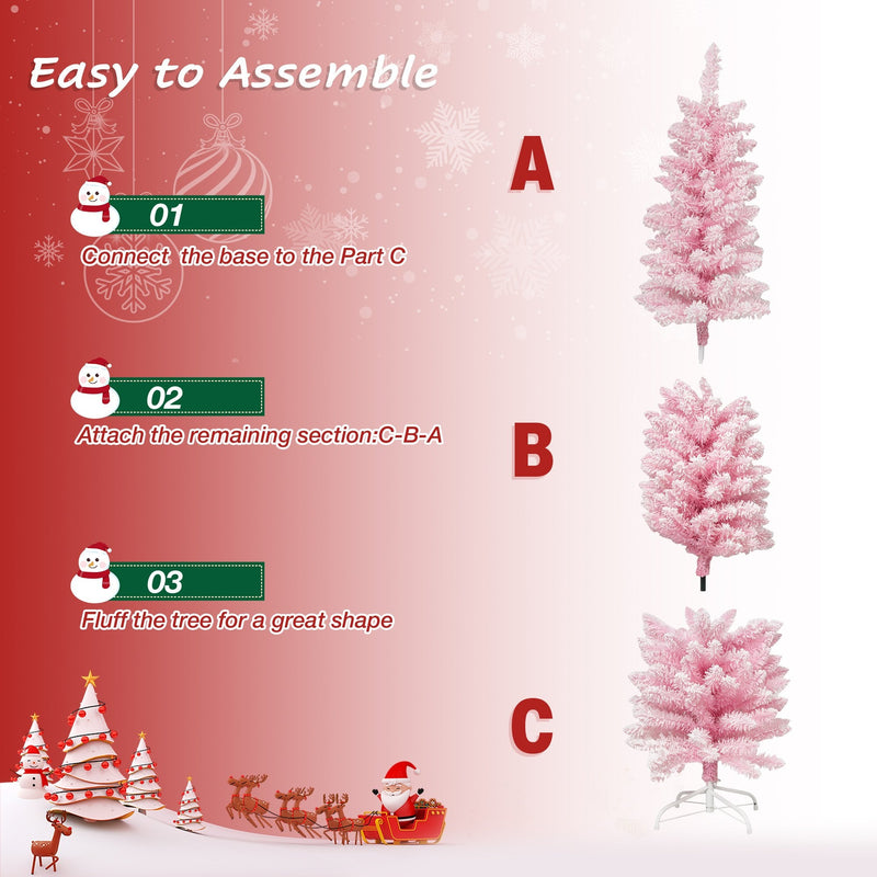 5ft Pink Christmas Tree Artificial Xmas Tree with 250 Branch Tips and Metal Frame