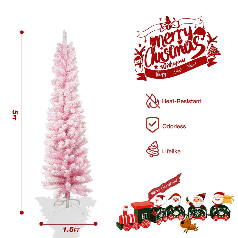 5ft Pink Christmas Tree Artificial Xmas Tree with 250 Branch Tips and Metal Frame