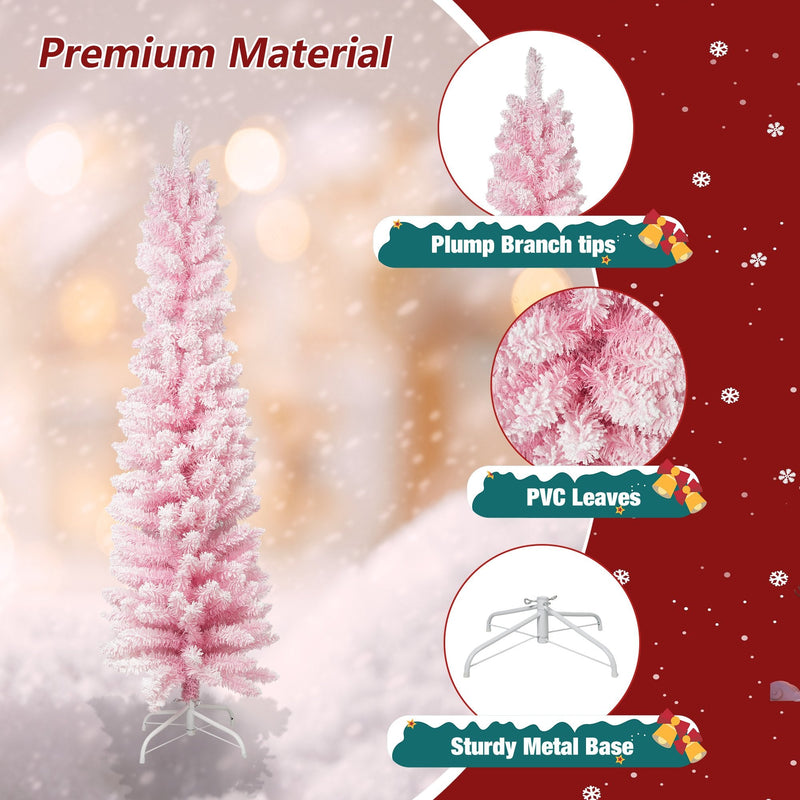 6ft Pink Christmas Tree Artificial Xmas Tree with 320 Branch Tips and Metal Frame