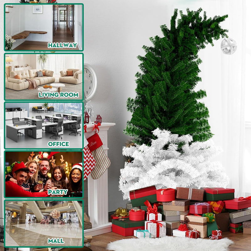 6ft Bendable Santa Hat Style Artificial Christmas Fir Tree Bent Top Xmas Tree with Metal Stand, 1050 Lush Branch Tips