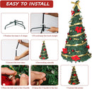6ft Pre-Lit Artificial Pop Up Christmas Tree Pre-Decorated Collapsible Xmas Tree with 200 Warm Lights, Balls, Bows, Flowers