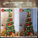 6ft Pre-Lit Artificial Pop Up Christmas Tree Pre-Decorated Collapsible Xmas Tree with 200 Warm Lights, Balls, Bows, Flowers