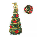 6ft Pre-Lit Artificial Pop Up Christmas Tree Pre-Decorated Collapsible Xmas Tree with 200 Warm Lights, Balls, Bows, Flowers