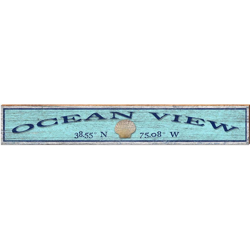 Ocean View Shell Blue Latitude Longitude | Wall Art Print on Real Wood