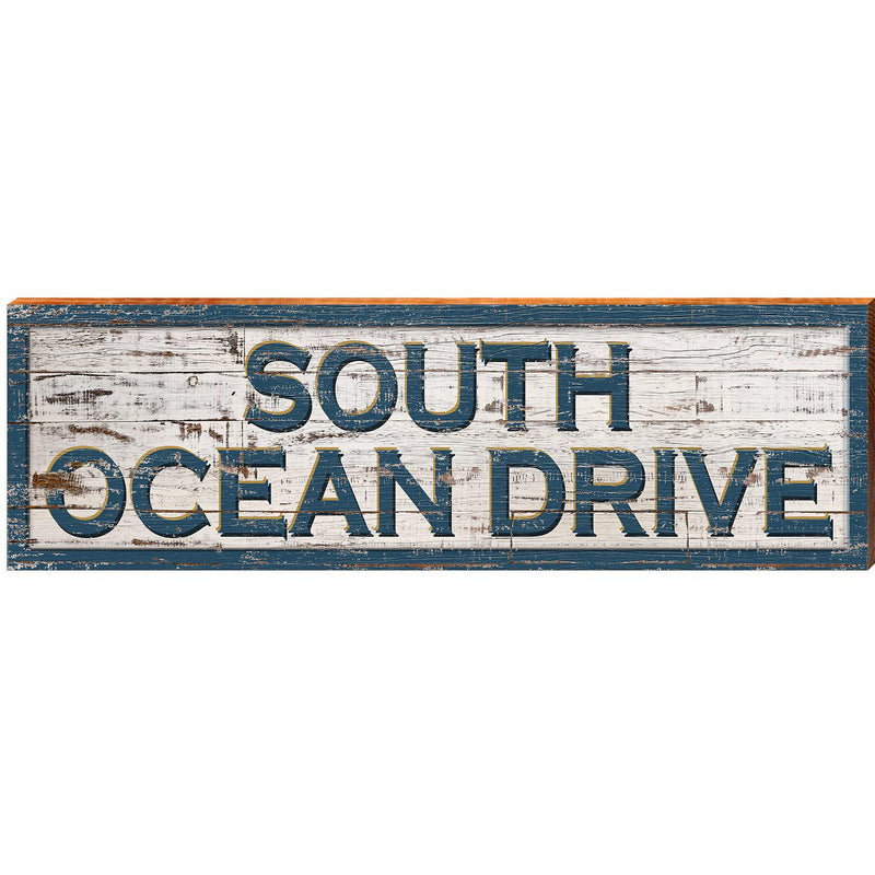 South Ocean Drive Shabby Sign | Wall Art Print on Real Wood