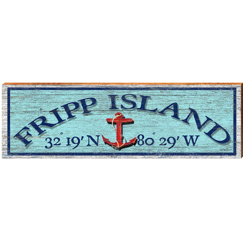 Fripp Island Anchor Blue Latitude Longitude | Wall Art Print on Real Wood