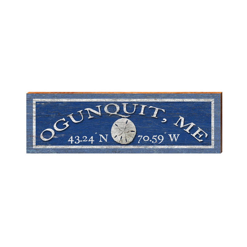 Ogunquit, Maine Sand Dollar Navy Latitude Longitude Sign | Wall Art Print on Real Wood